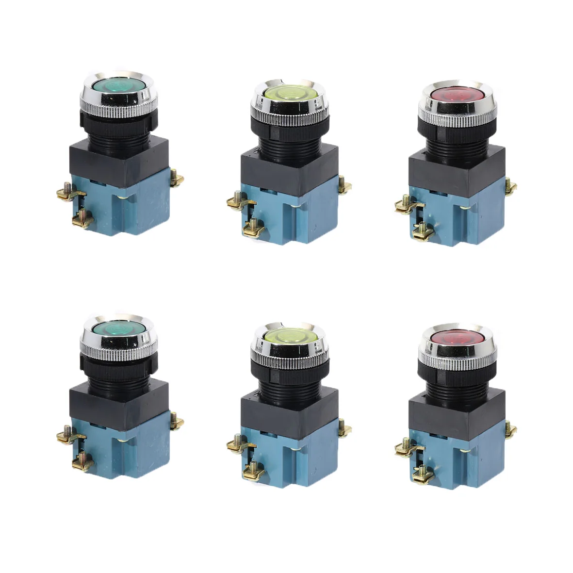 LA19-11 25mm 1NO1NC Car Switch Momentary Plastic Push Button Switch DPST 4 Screws 5A 380V Power Red Green Yellow