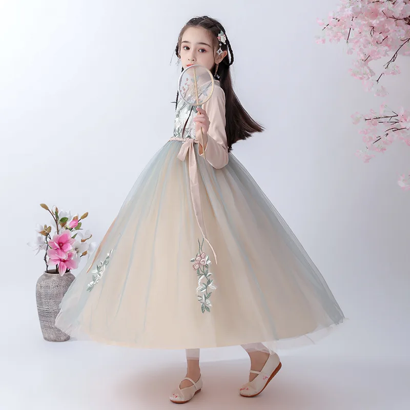 Robe Hanfu Cheongsam Chapel-Pao pour Fille, Tenue de Princesse Élégante pour ixde Nouvel An et Mariage pour Enfant