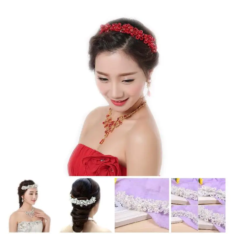 

Luxury Flower Faux Pearl Headband Handmade Crystal Hairband Crown Bride Wedding Women Hairband Tiara Children Hair Accessory