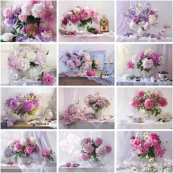 GATYZTORY Painting By Number Pink Peony Drawing On Canvas Handpainted Art Gift Diy Pictures By Number Flowers Vase Kits Home Dec
