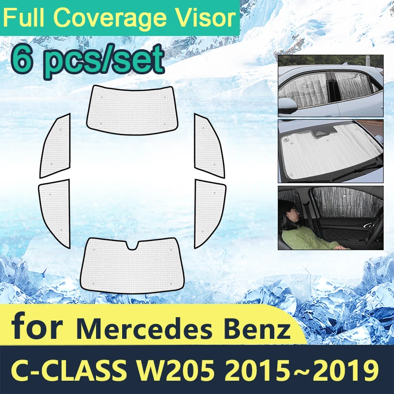 Full Cover Sunshades For Mercedes Benz C Class W205 2015~2019 Car Sun Protection Windshields Side Windows Accessories 2018 2017