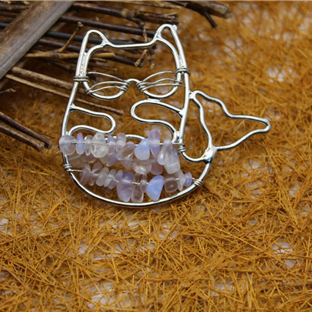 6pcs Natural stone Mermaid get rich cat  olivine pendant necklace  Meditation Quartz Treat Crystal Charm for Jewelry Making Free