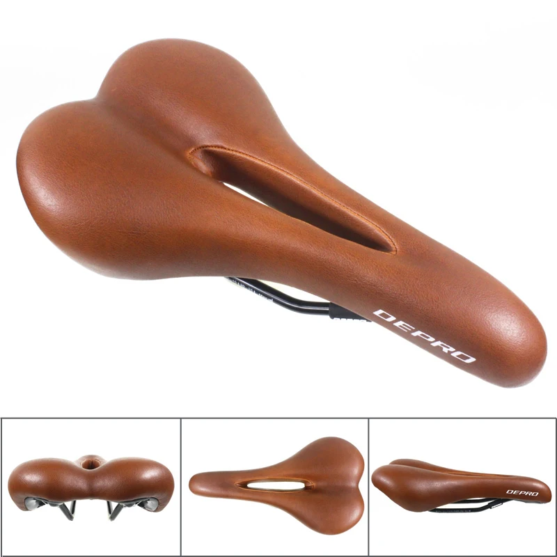 Retro Bicycle Saddle Hollow Cycling Saddle PU Leather Vintage Seat Custion Road Bike MTB Saddle Classic Brown Bike Seat