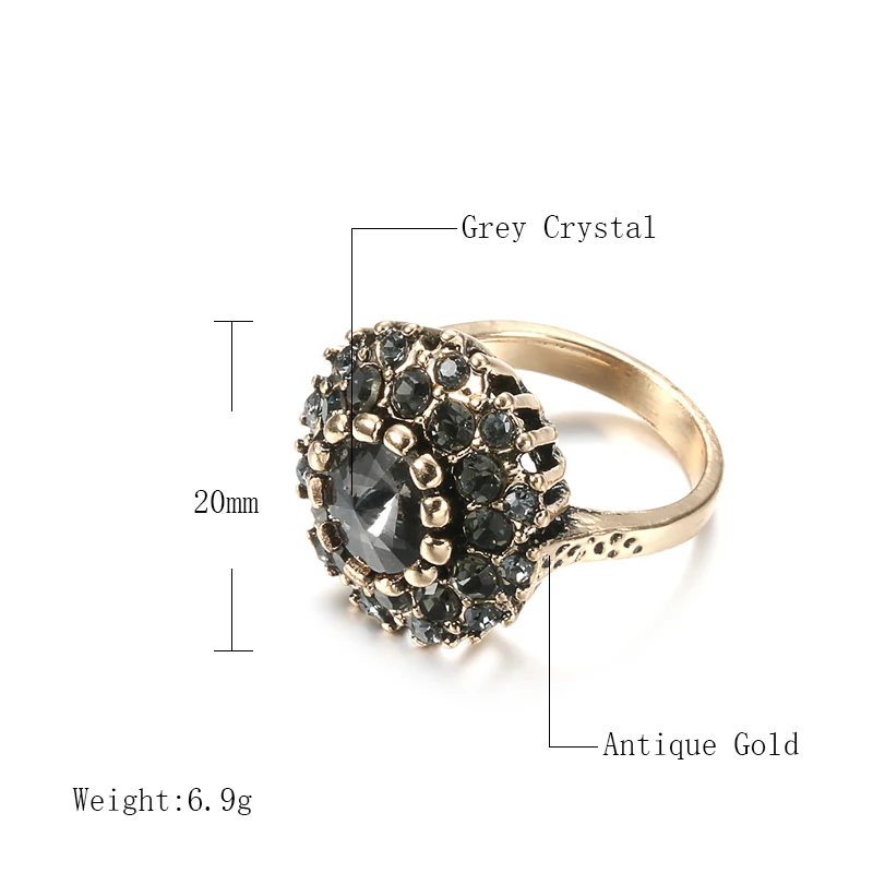 Kinel Luxury Vintage Ring Antique Gold Boho Gray Crystal Wedding Rings For Women Wedding Jewelery Bague Femme 2020 New