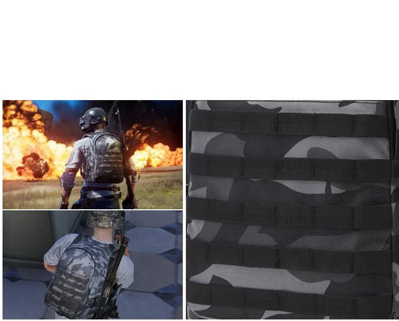 Gioco PUBG zaino uomo borse da scuola Mochila Pubg campo di battaglia pacchetto di fanteria Camouflage tela da viaggio zaino di ricarica USB Cosplay