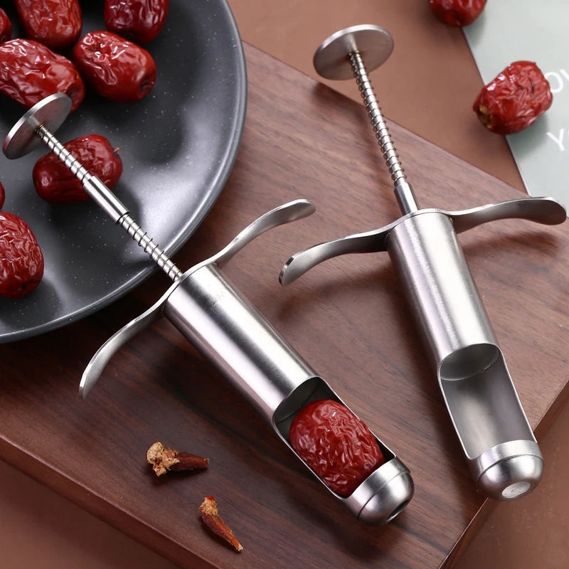 

Stainless Steel Kitchen Red Dates Jujube Corer Handheld Syringe Type Cherry Olive Fruit Core Remover Deseed Seed Push Out Tool