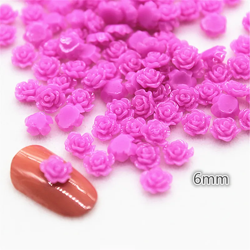 100pcs 6mm Resin Mini Rose Flower FlatBack Cabochon DIY Scrapbooking Craft/Nail Art Decoration