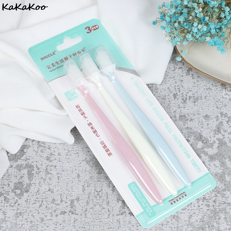 3pcs/Set Toothbrush Medium Soft Gentle Family Oral Hygiene Care Portable Adult Silicone Nano Toothbrush