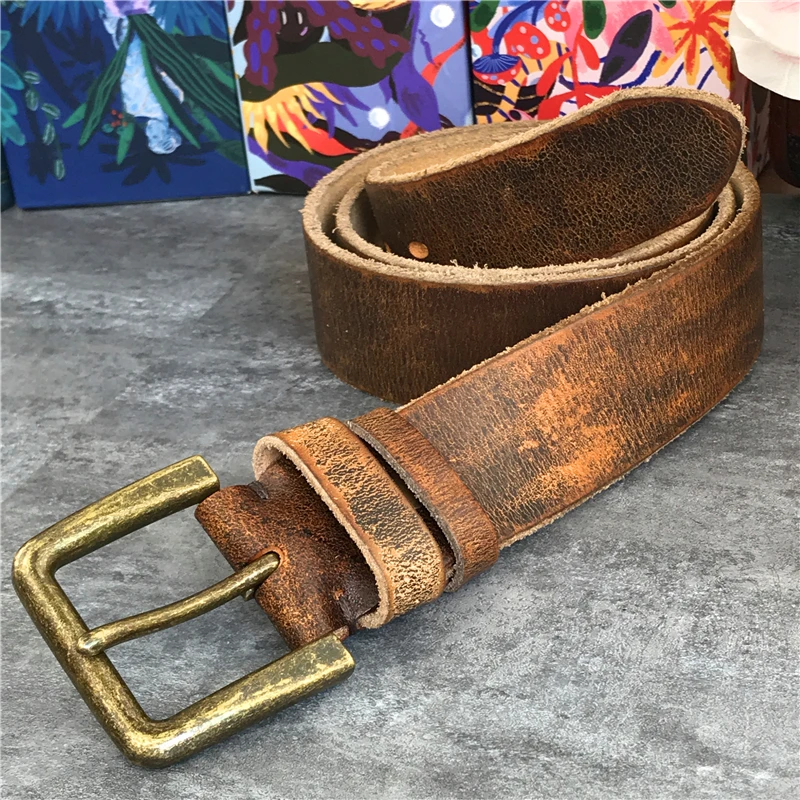 Retro 4.3CM Pin Belt Buckle Luxury Thick Belts Men Leather Vintage Yellow Belt Men Wide Jeans Ceinture Black Waist Belt MBT0019