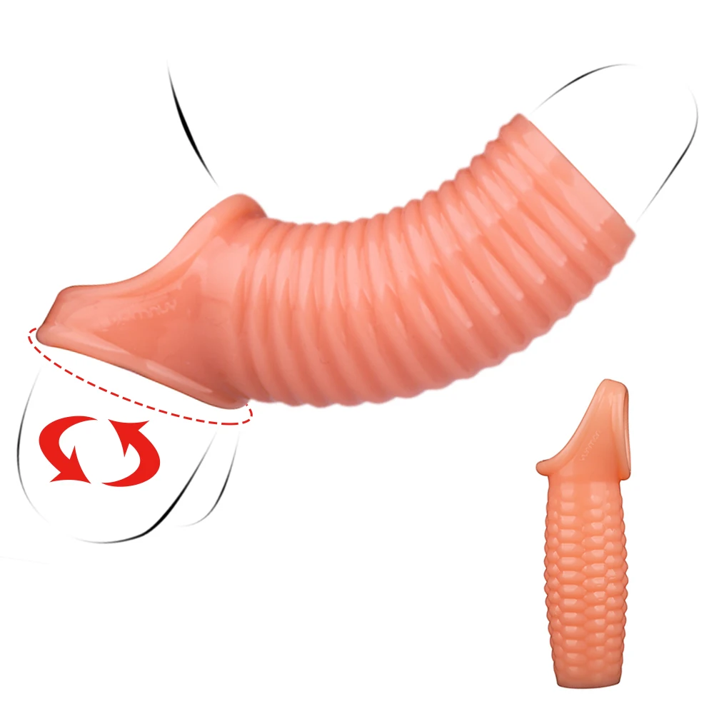 Silicone Reusable Condoms Penis Sleeve Cover Delay Ejaculation Condom Penis Cock Ring Sleeve Adult Sex Toys For Men Couple