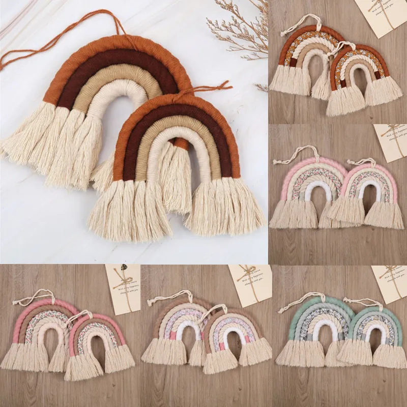 INS Home Decor Weaving Rainbow Tapestry Cotton Hand-Woven Color Ornaments Children Girls Room Decoration Tassel Wall Hanging Toy