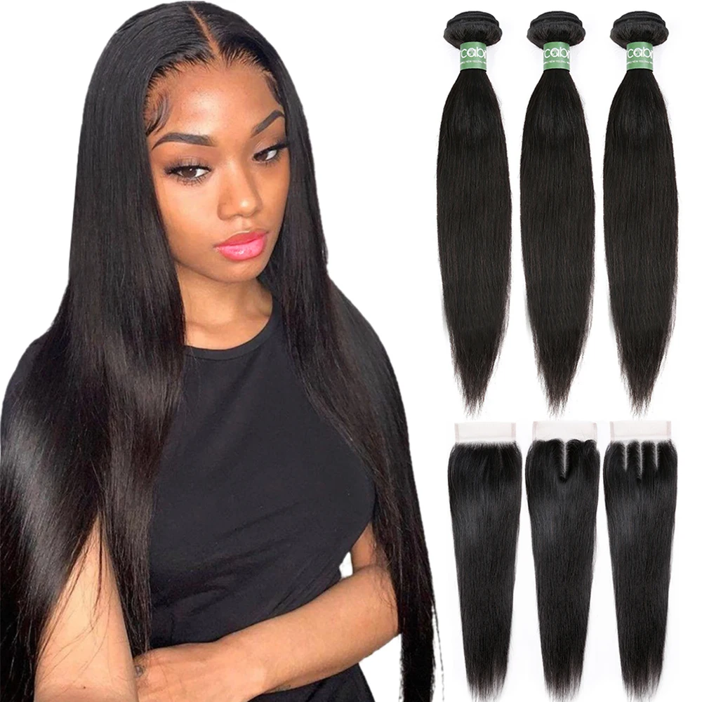 

Aricabin Straight Bundles With Closure Remy Hair 3/4 Human Hair Bundles With Closure Peruvian Hair Bundles With Closure