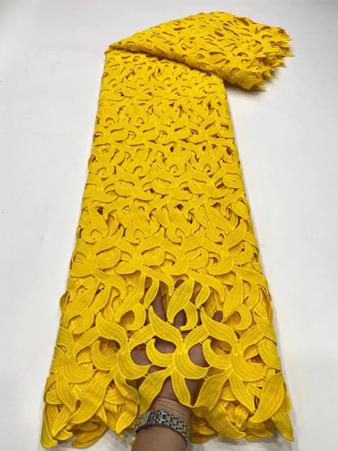 New Arrival Yellow Multi Color African Guipure Cord Lace Fabric Hollow Out Nigerian Water Soluble For Women Party Sews Materials