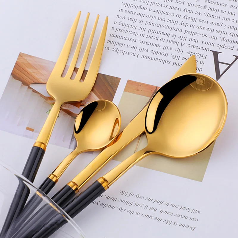 16/24Pcs Luxury White Flatware Set Gold Cutlery Sets Restaurant Flatware Stainless Steel Tableware Spoon And Fork Set