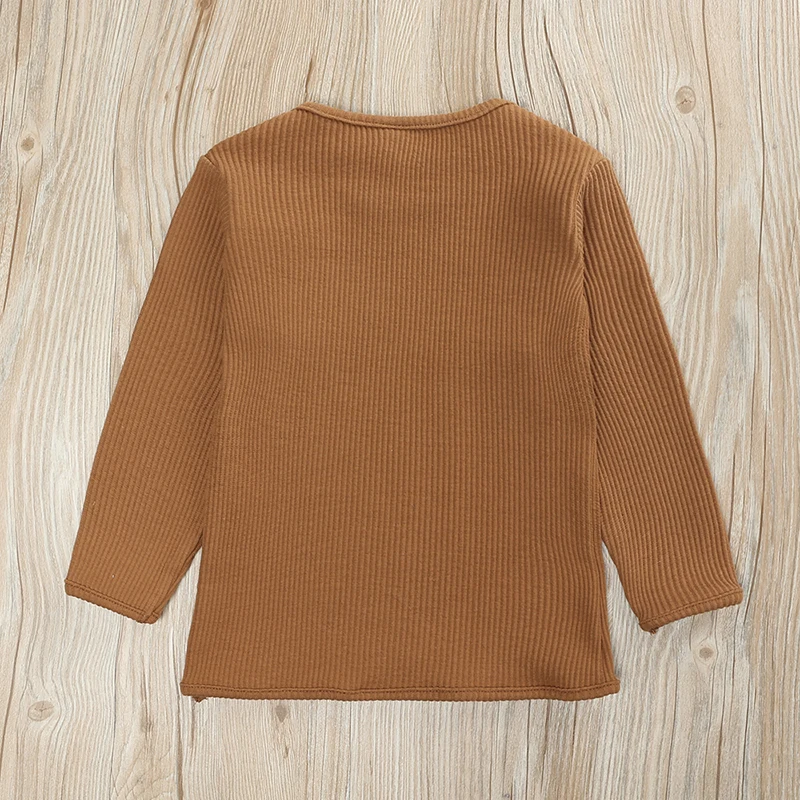 2-teiliges Set aus geripptem Strick für Jungen und Mädchen, Kinder-Pyjamas, Pullover+Hose, Baumwollkleidung, lange Schlafkleidung, Trainingsanzug – Detail 6