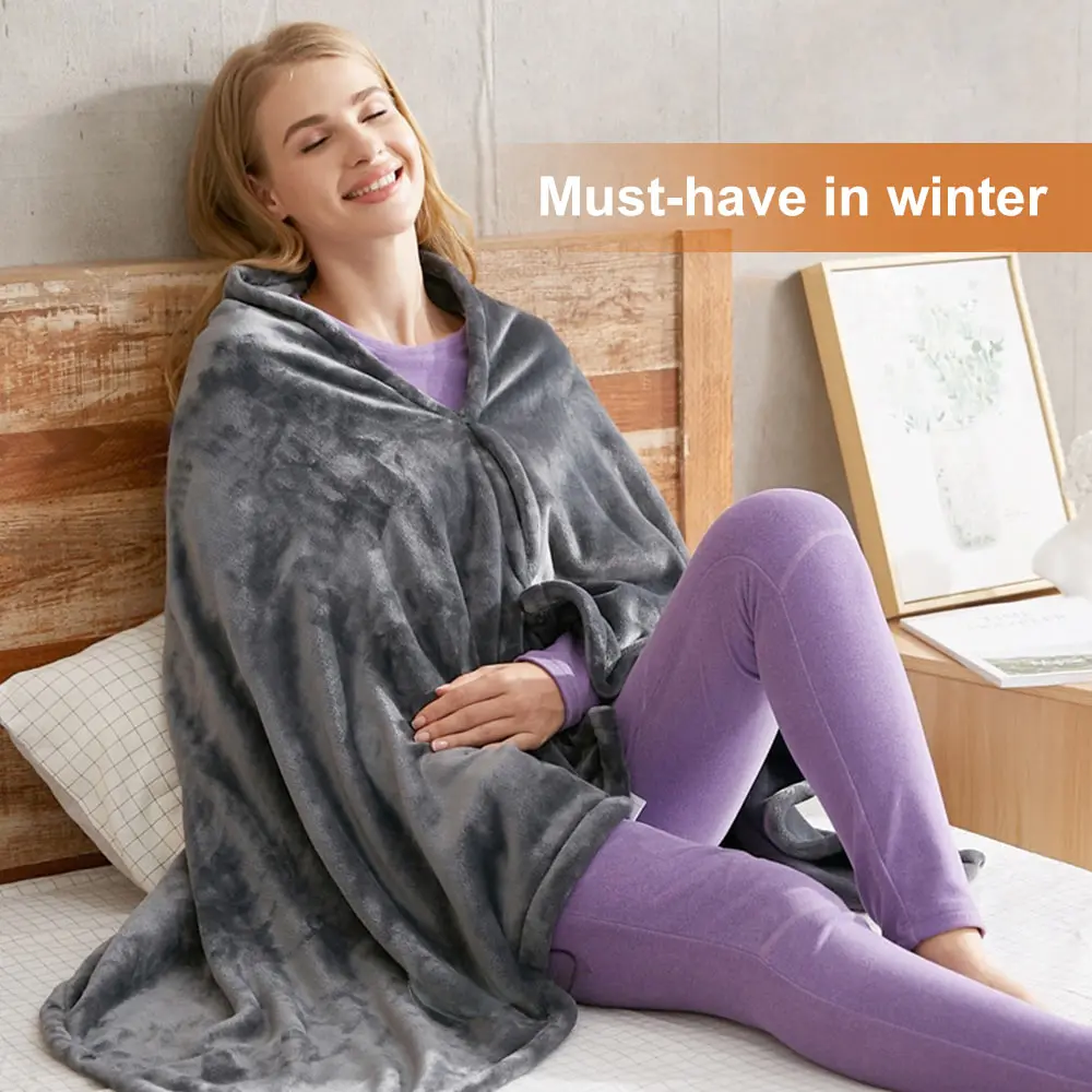 

Winter Electric Blanket USB Heated Warm Shawl Heating Cold Protection Keep Warm Coral Flannel Heated Blanket Outdoor Office Home