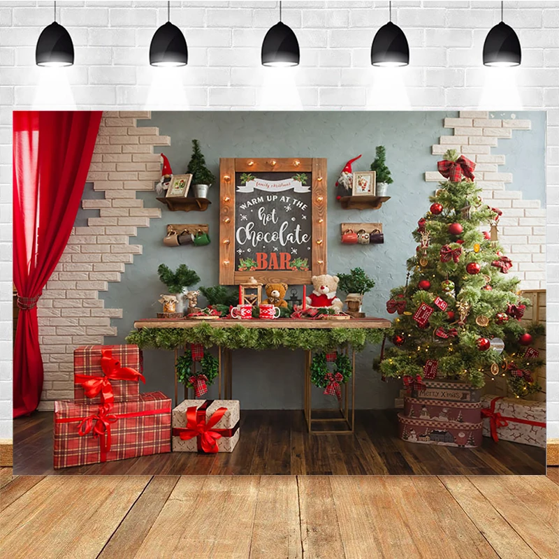 

Mocsicka Christmas Photography Background Brick Wall Gift Box Bear Decoration Props Child Portrait Photo Backdrop Studio