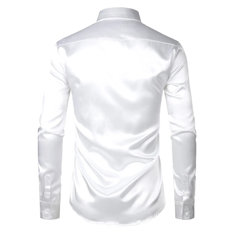 Smoking masculino de seda branca cetim, manga longa, camisas de vestido cabidos, camisa casual masculina, festa de casamento, dança, marca, 2023