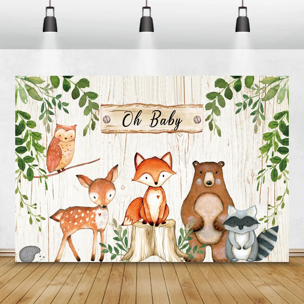 Laeacco Birthday Photophone Forest Flowers Leaves Safari Party Animals Newborn Kid Baby Shower Photography Backdrops Backgrounds