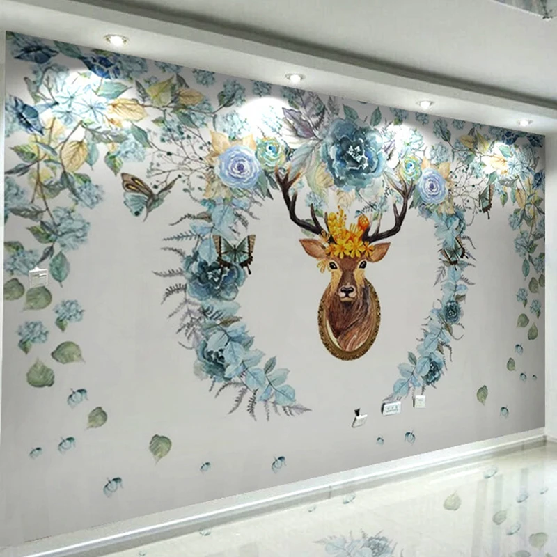 

Custom 3D Photo Wallpaper Wall Painting Nordic Modern Hand Painted Floral Elk Bedroom Living Room TV Background Wall Paper Mural