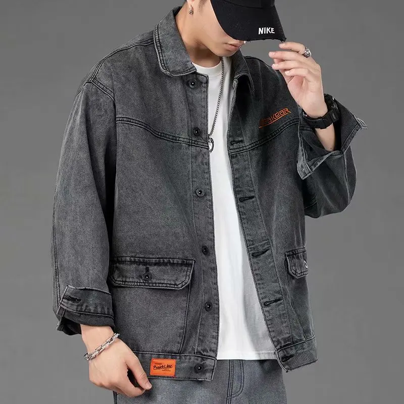 Men Denim Jacket Streetwear Hip Hop Men's Jean Jackets Male Casual Loose Outerwear Korean Version Loose Overalls Coat S-4XL