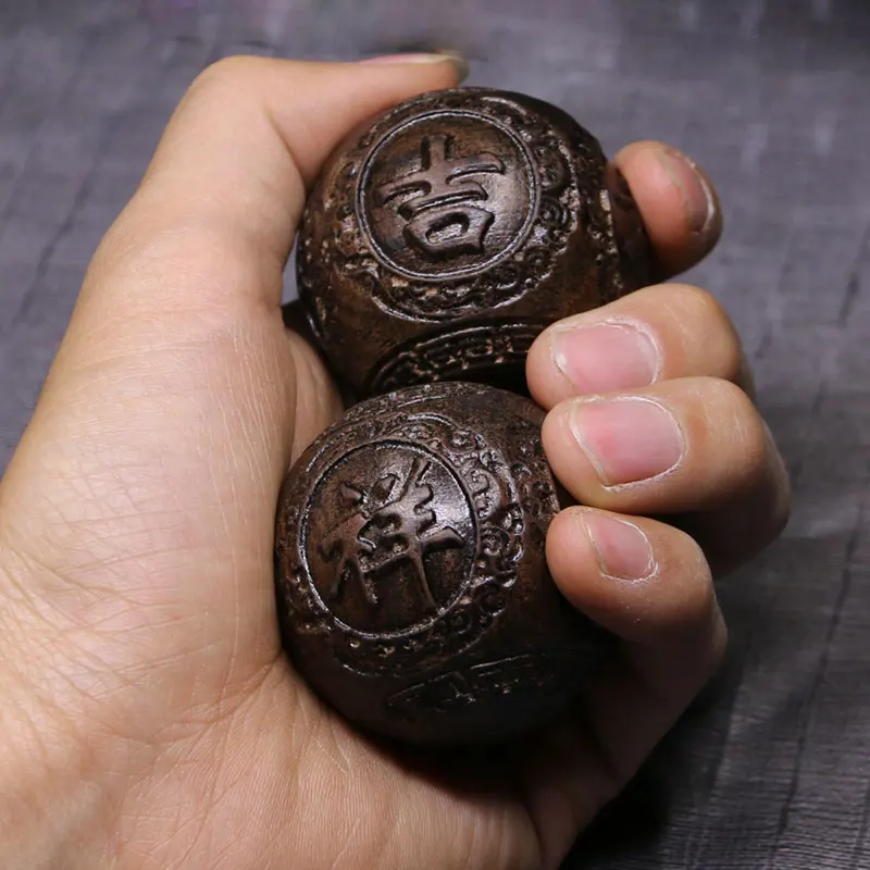 Fitness Ball Handball Elderly Solid Plate Objects Hand-Turned Wooden Health Ball Massage Pair Good Luck Carving