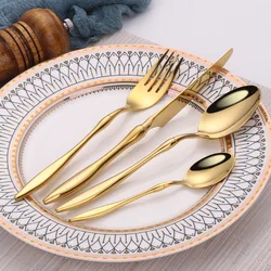 DENVO Luxury Golden Cutlery 18/10 Stainless Steel Gold Cutlery Set Mirror Shiny Silverware Dinnerware Set Flatware Drop Shipping