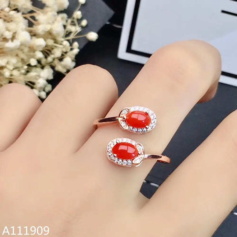 KJJEAXCMY boutique jewelry 925 sterling silver inlaid Natural red coral Ring Women's Fine Ring Support detection beautiful oval