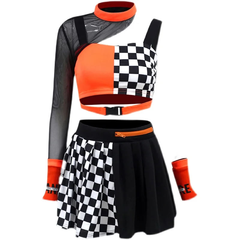 Cheerleader Uniform Women Orange Jazz Dancer Outfit Festival Clothing Hip Hop Dancewear Performance Costume K pop Outfit DL8078