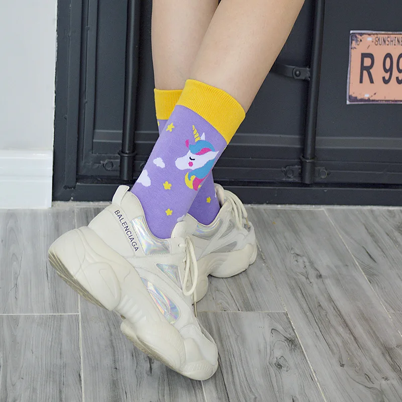 Fashion Harajuku cartoon woman socks unicorn flamingo sheep dinosaur crane animal woman socks hip hop skateboarding girl socks