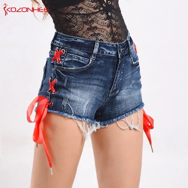 

Blue Women Denim Shorts With Mid Waist Stretch skinny Female Tassel Summer Shorts For Women's jeans #087