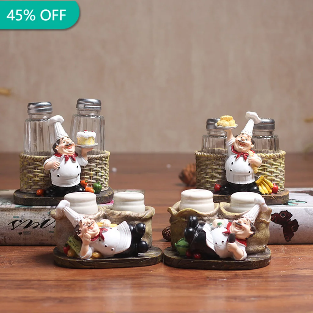 

Cute Chef Statue Salt & Pepper Bottle Holder,Kitchen Cute Chef Ornaments,Home Decor Kitchen Resin Salt Shaker Crafts