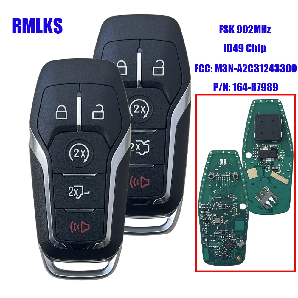 Car Remote Key For Ford Fusion Explorer Edge Mustang 2013-2017 FSK 902MHz M3N-A2C31243300 ID49 Promixity Smart Card