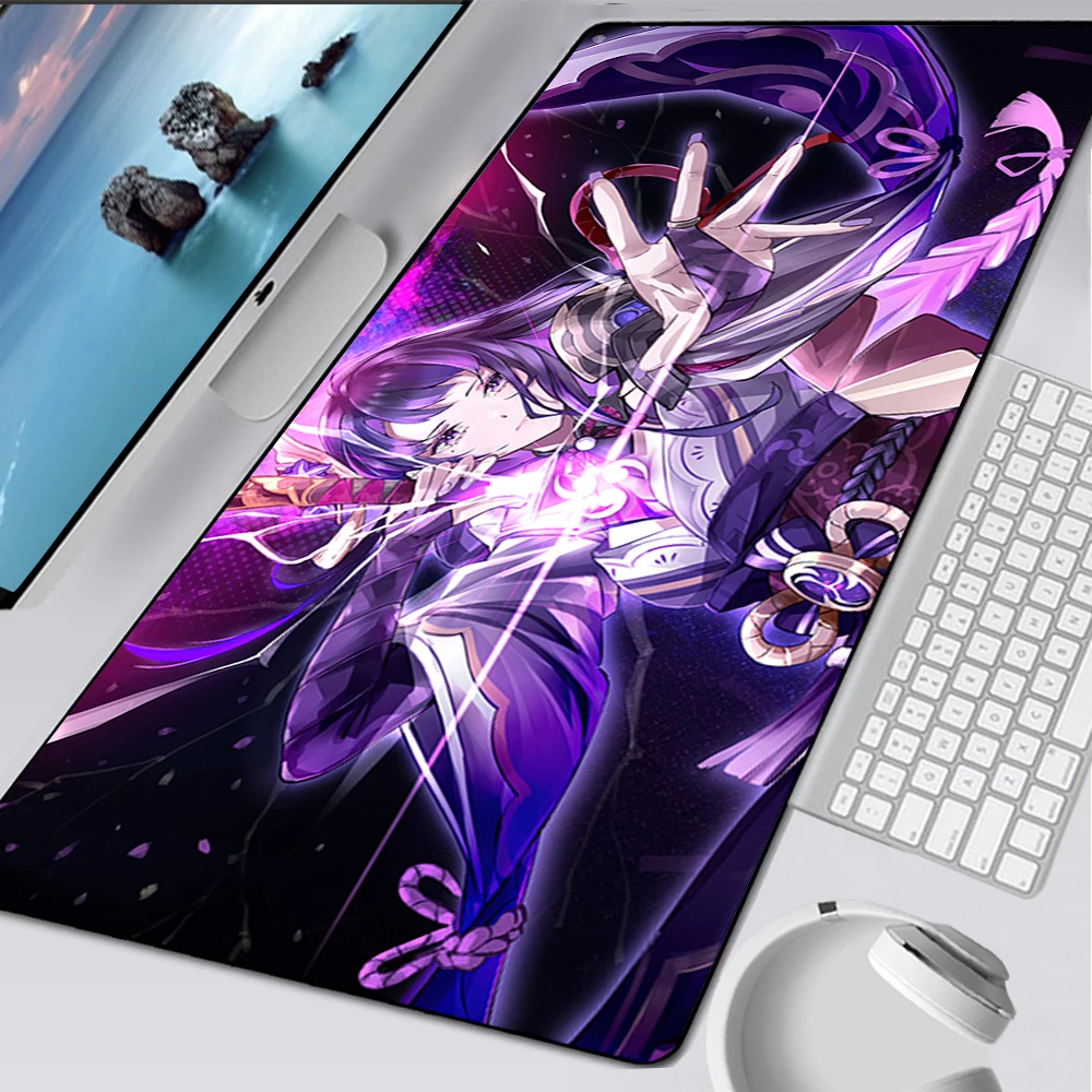 Genshin Impact Raiden Shogun Large Gaming Mouse Pad Computer Mousepad PC Gamer Mouse Mat Laptop Mausepad Keyboard Mat Desk Pad