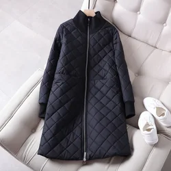 2023 High Quality Winter Coat Women Diamond Lattice Parka European Windproof Long Femme Cotton Jackets Thick Outerwear