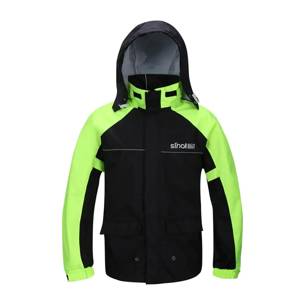 High Quality Professional Outdoor Raincoat Hidden Rainhat Thicker Mesh Lining Safety Reflective Tape Design Super Rainsuit