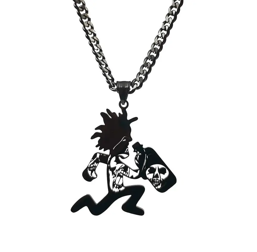 Black ICP Jeckel Brothers Hatchet Man Charms Pendant Mens Necklace Juggalette Jewelry Stainless Steel Chain 5mm 24