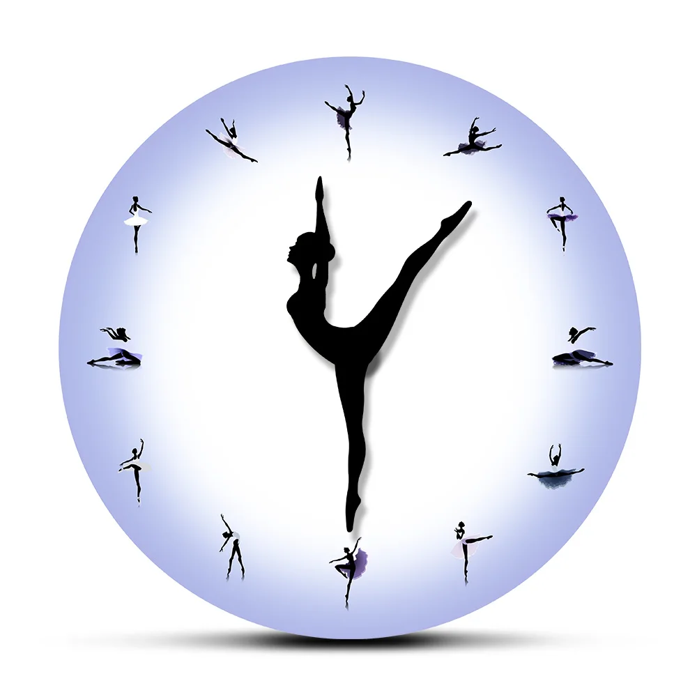 Purple Ballerina Wall Clock With Dancing Clock Hands Modern Minimalist Sleek Girl Room Bedroom Silent Non Ticking  Wall Clock