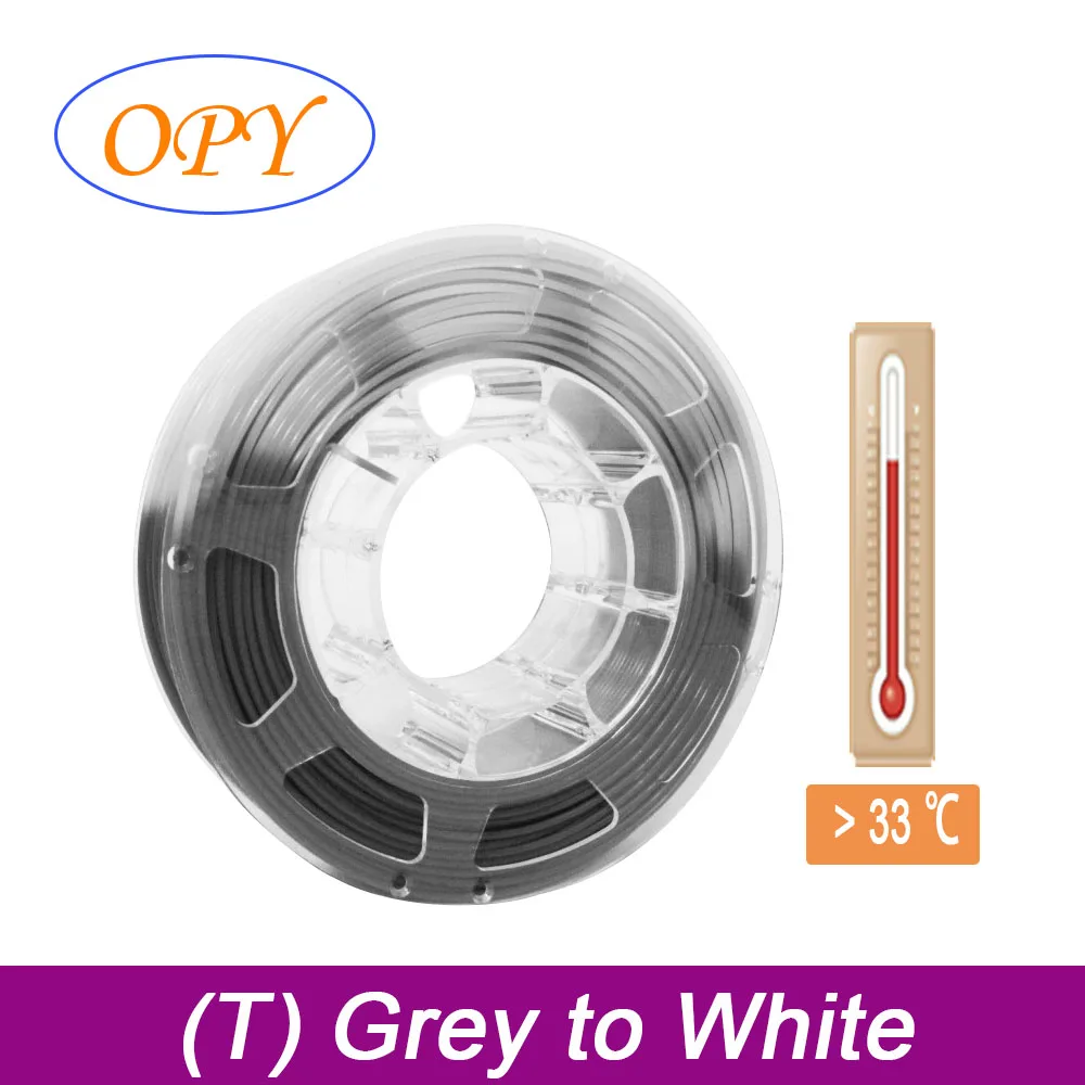 OPY 3D Temperature Color Change PLA Filament 3D Printing Plastic Filaments 1.75mm 1KG 100G 10M Tri 3 Color Change Gray to White