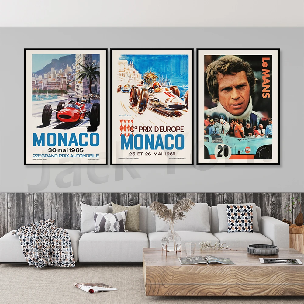 Vintage Car Monaco Gran Prix Poster 1963 / Racing Poster / Michel Beligond Wall Art / Automotive Decor