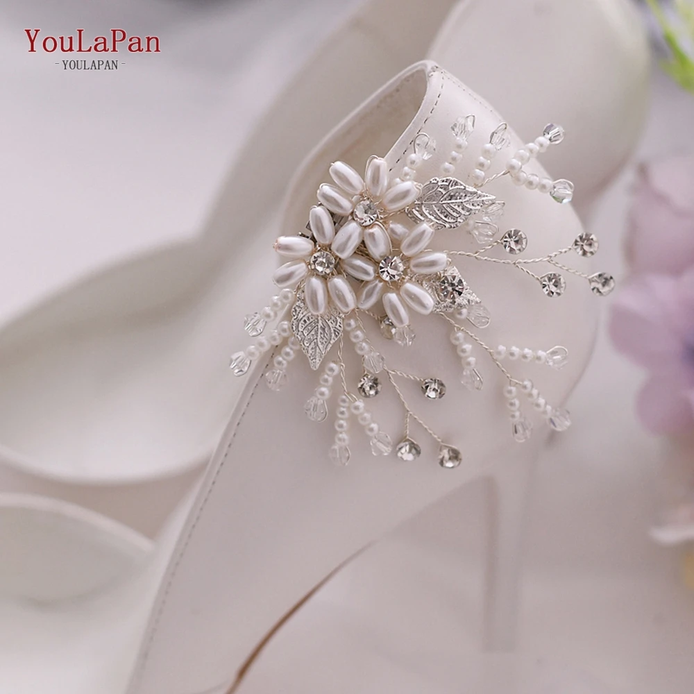 YouLaPan Trenndy Pearl Beaded Bridal Wedding Shoes Clips Rhinestone Alloy Leaf Shoes Accessories for High Heels Shoes Buckle X08