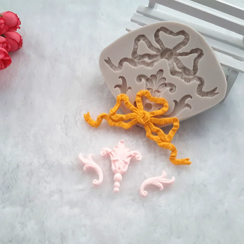 Baroque Ribbon European Embossed Retro Flower Vine Decoration Bow Dry Pisces Fondant Silicone Mold Resin Kitchenware