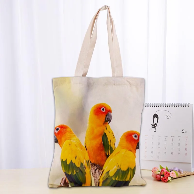 Custom Animal Parrot Tote Shopping Bags 30x35cm Tote Bag Reusable Handbag Women Shoulder Cloth Pouch Foldable 1009