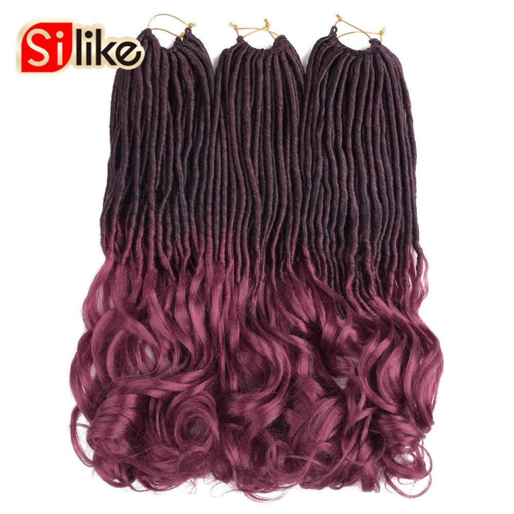 Silike Curly Crochet Hair Synthetic Hair Extensions 22'' Faux Locs Pre-Stretched For Women Soft Dreads Dreadlocks 24 Stands/Pack