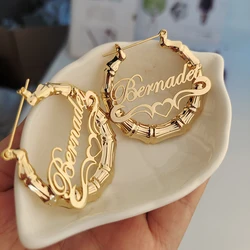 30mm-100mm Bamboo Earrings Customize Name Earrings Custom Hoop Bamboo Style Personality Earrings With Heart-shaped with gift box