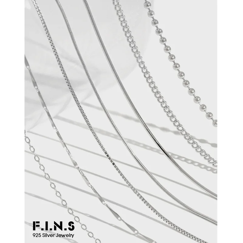 F.I.N.S 8 Styles 925 Sterling Silver Necklace Melon Seeds Chain Bead Chain 45cm Box Chain Long Necklace Silver 925