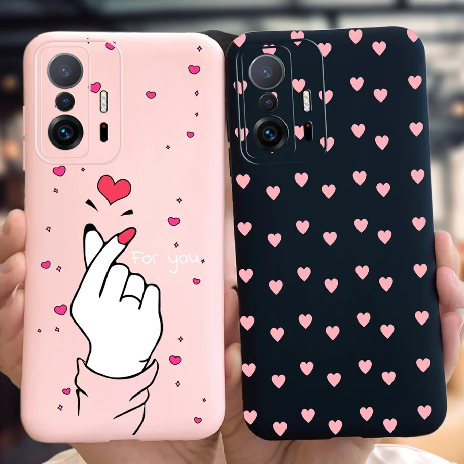 Love Heart Couple Case For Xiaomi 11T Pro Global Version Cover Luxury Matte TPU Soft Funda For Xiaomi Redmi Note 11T Mi11T Coque