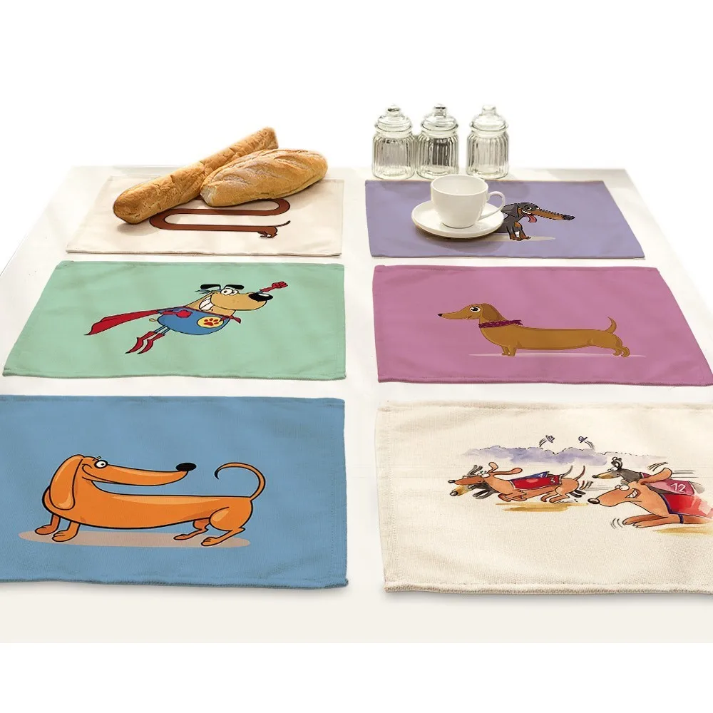 Cartoon Dachshund Dog Animal Printing Placemat Drink Coasters Home Accessories Kitchen Place Mats For Dining Table Bar Mat Pad