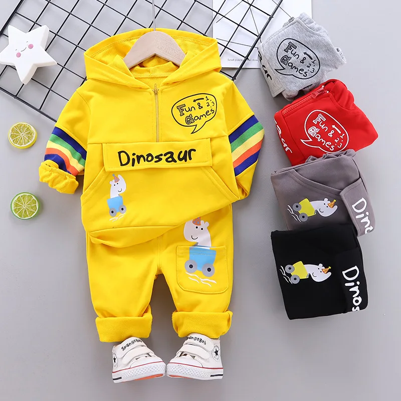 Felpa da bambino in cotone dinosauro felpa sportiva felpe con cappuccio Set di abbigliamento tuta per bambini tuta per bambini primavera autunno