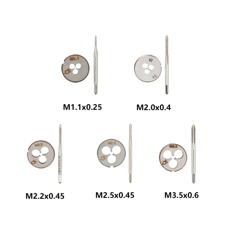 CMCP 2pcs Metric Screw Tap And Die Set M1.1 M2 M2.2 M2.5 M3.5 Right Hand Machine Screw Thread Tap Drill Mini Thread Tools